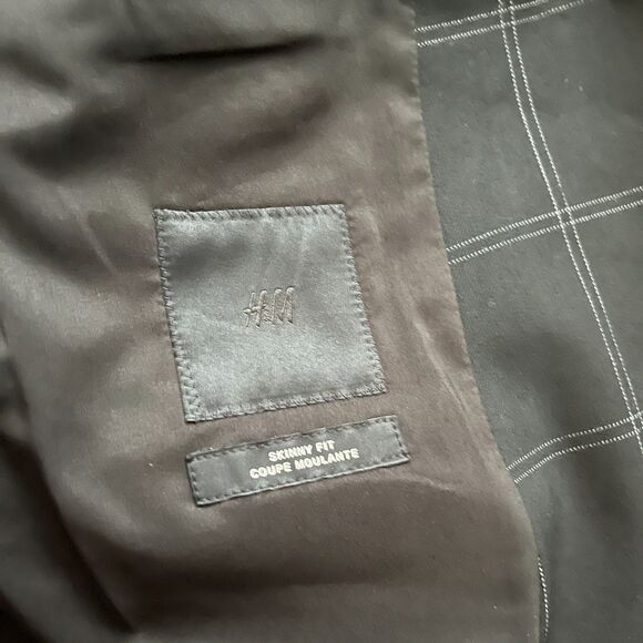 H&M Men's 42R Black Plaid Skinny Fit Two Button Blazer Jacket Sport Coat - Picture 5 of 11